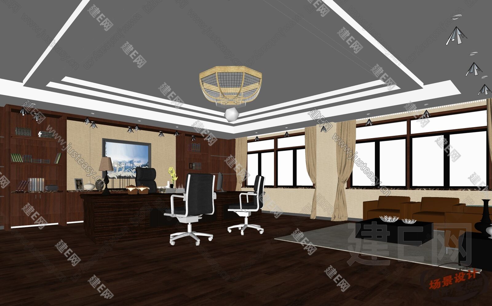 中式总经理办公室模型模型SU模型下载[ID:111034882]_建e网su模型