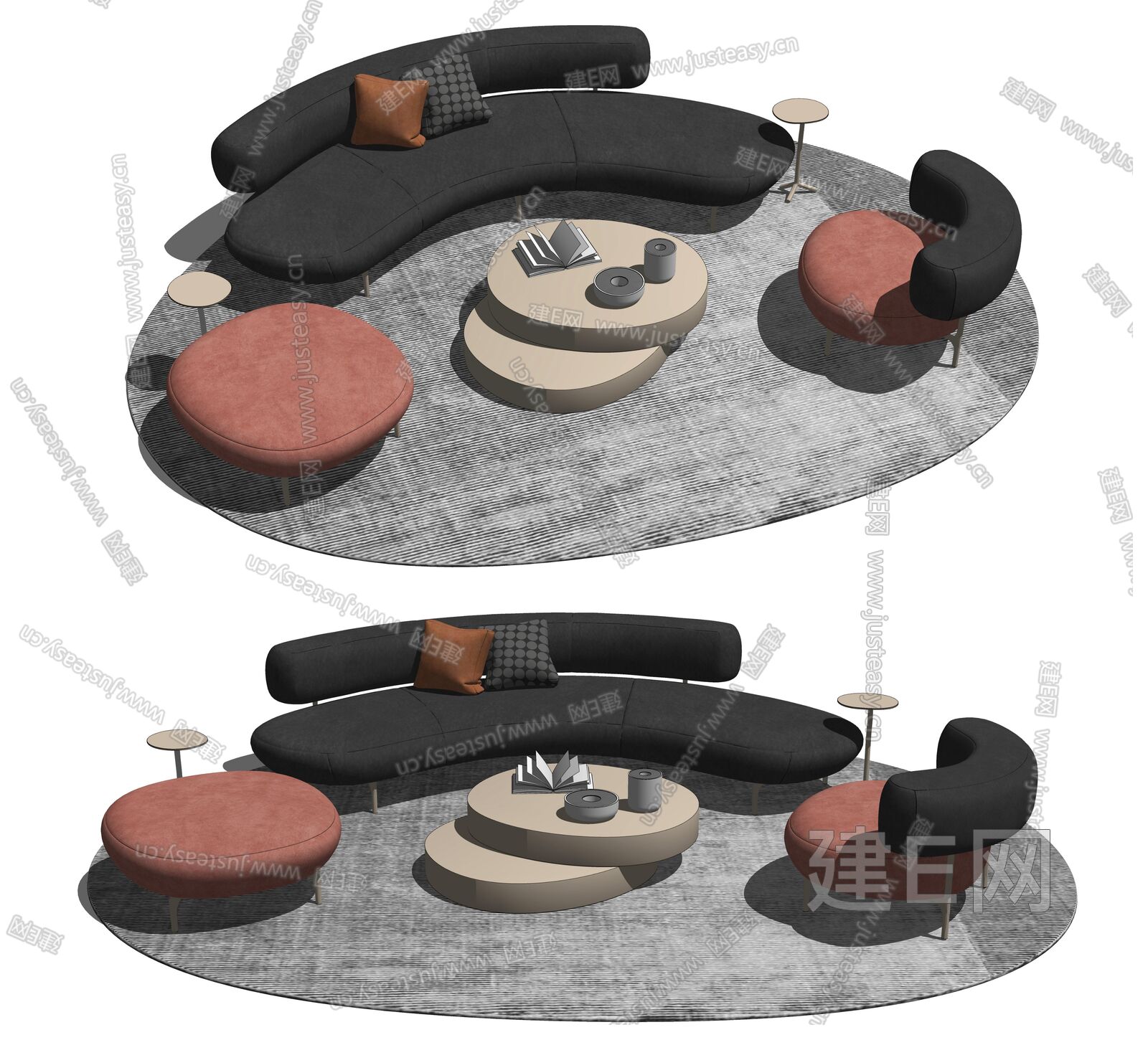 现代沙发茶几组合 模型SU模型下载[ID:110641744]_建E室内设计网
