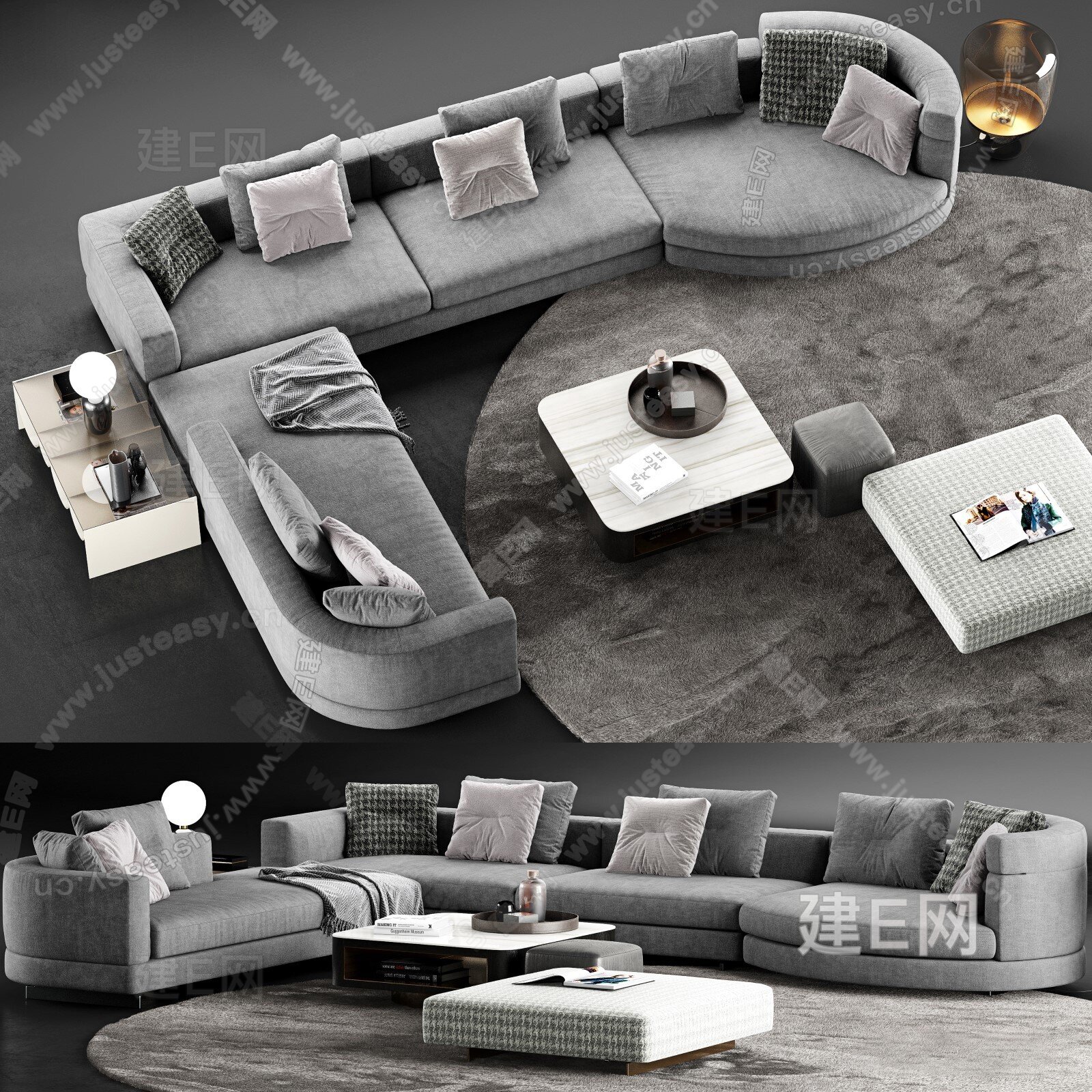 意大利 米洛提 Minotti 现代多人沙发组合模型SU模型下载[ID:104090000]_建e网su模型