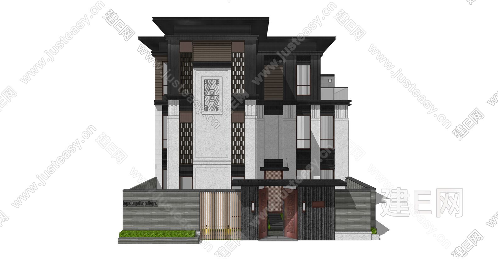 新中式别墅建筑-sketchup模型_sketchup模型库_建E室内设计网!