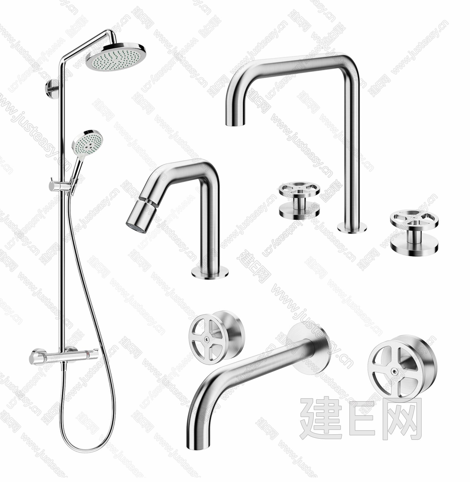 德国汉斯格雅 现代水龙头花酒淋浴组合3d模型下载[ID114444457]_建e网3d模型