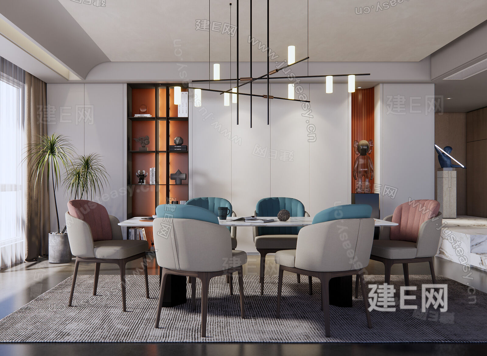 现代餐厅模型SU模型下载[ID:111559245]_建E室内设计网