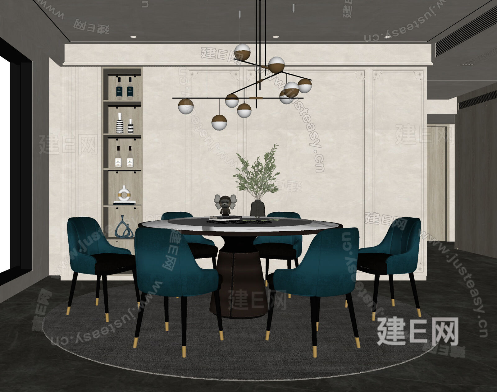 现代餐厅模型模型SU模型下载[ID:111559232]_建E室内设计网
