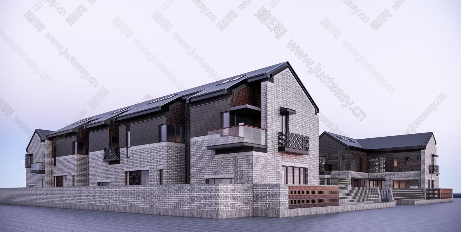 新中式联排别墅模型SU模型下载[ID:111231616]_建e网su模型