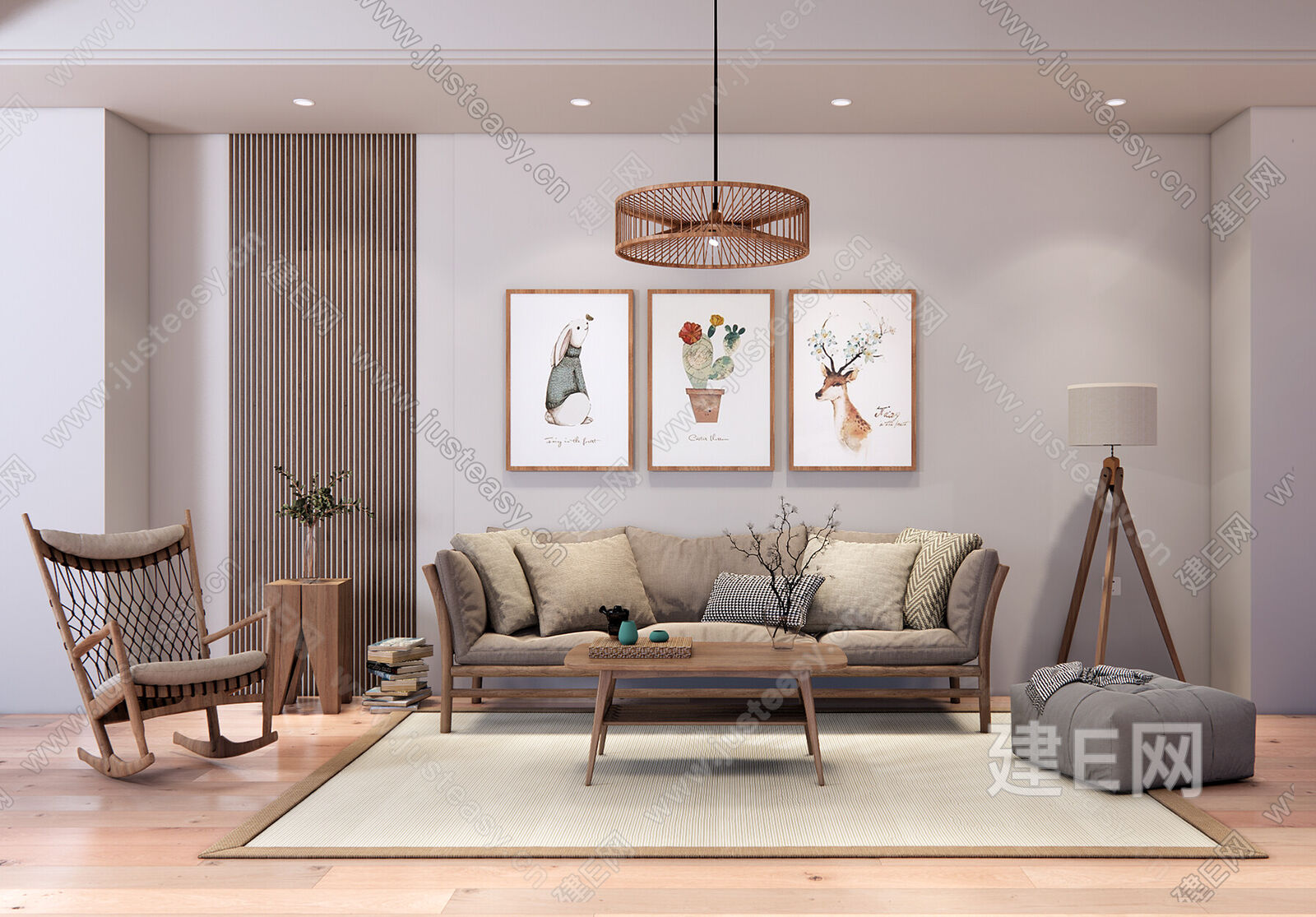 北欧沙发茶几组合模型SU模型下载[ID:111755837]_建E室内设计网