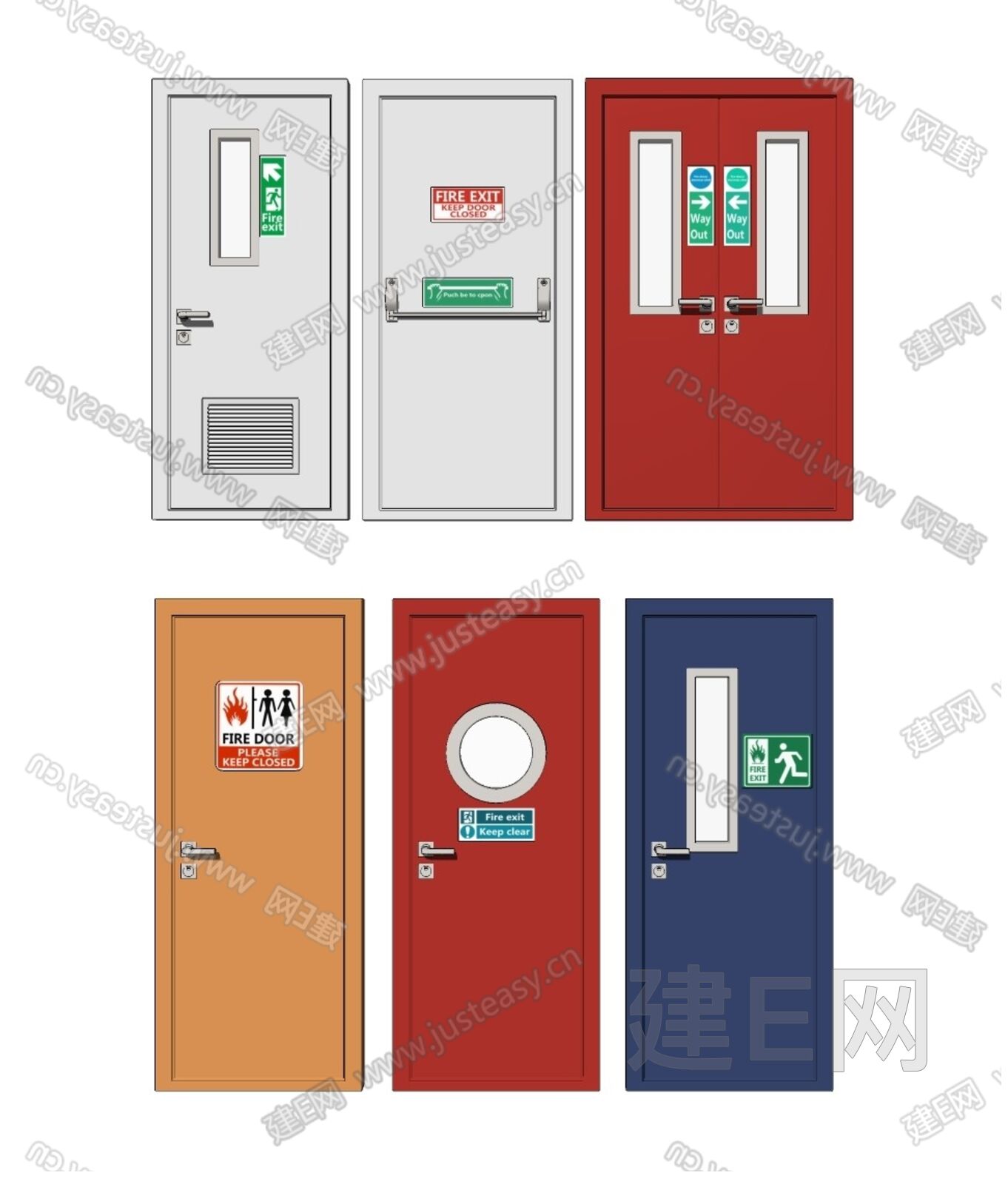 现代防火逃生门模型SU模型下载[ID:111690382]_建E室内设计网