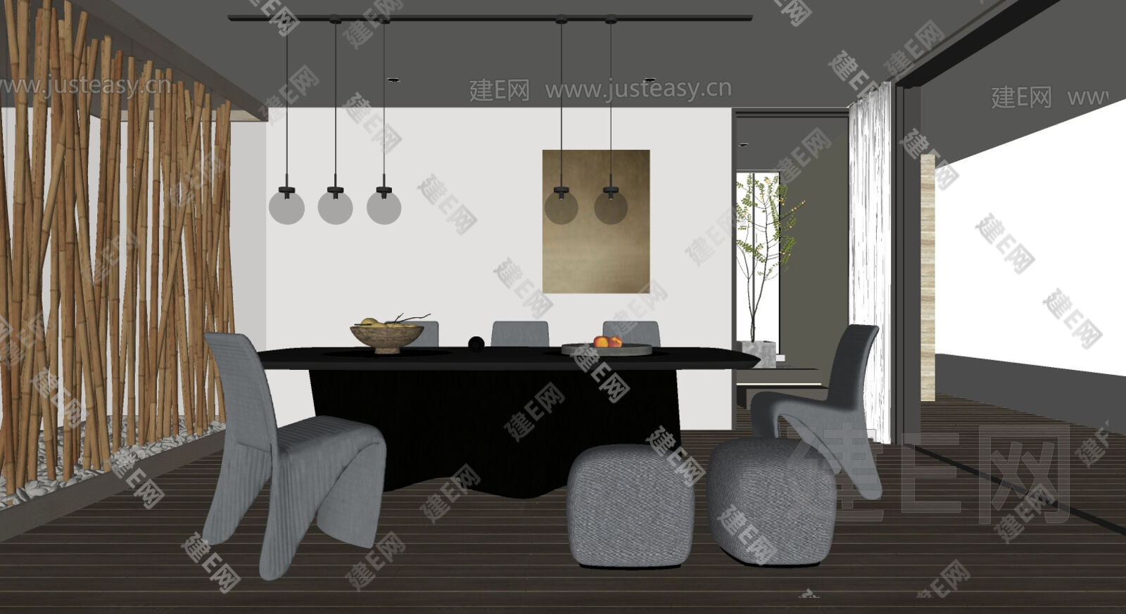 现代餐厅模型SU模型下载[ID:111690262]_建e网su模型