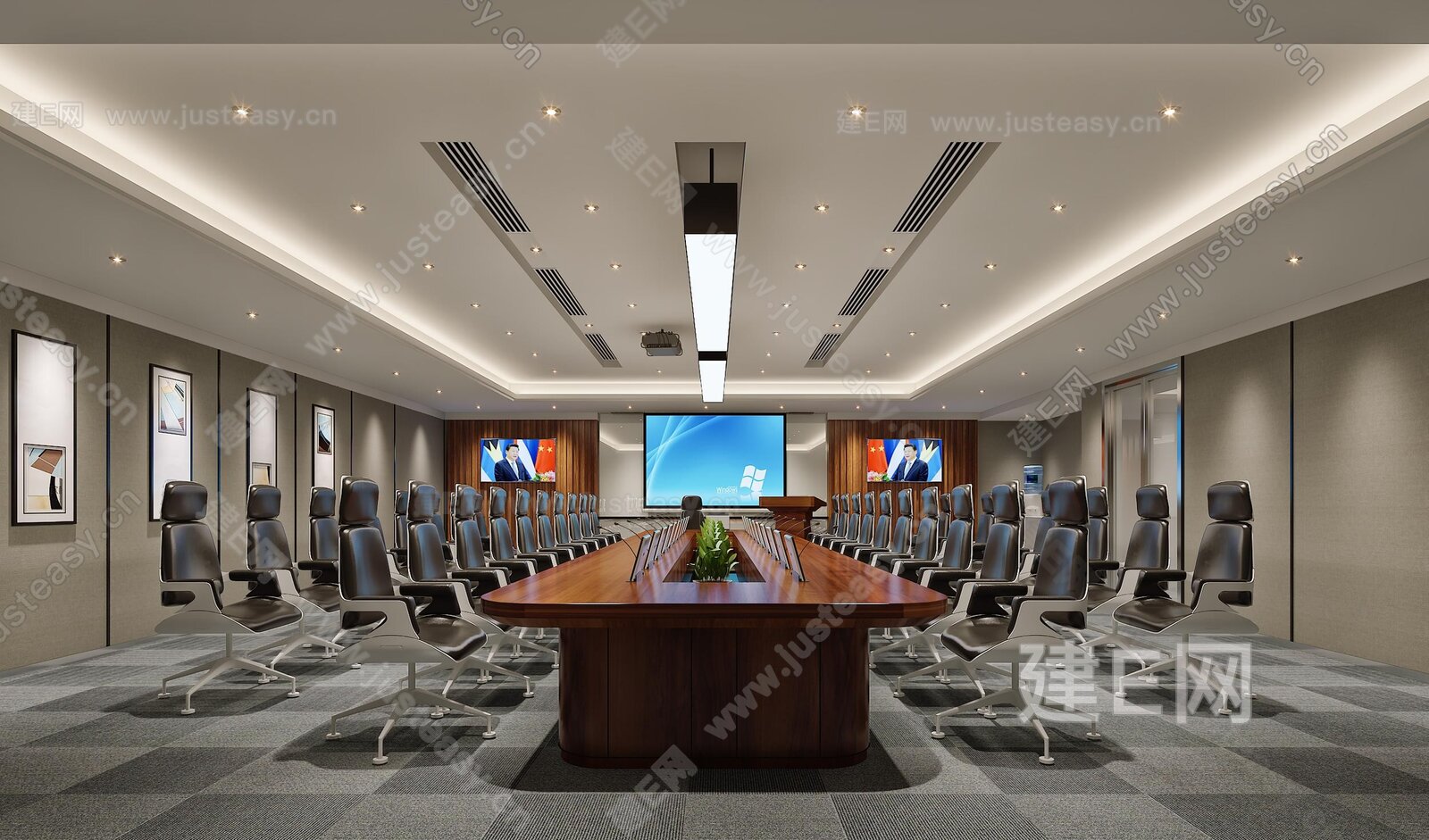 现代会议室3d模型下载[ID:116017209]_建e网3d模型