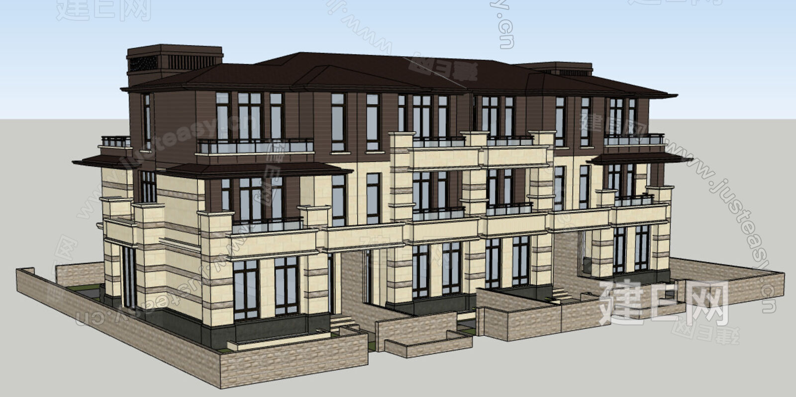 新中式别墅模型SU模型下载[ID:112673364]_建e网su模型