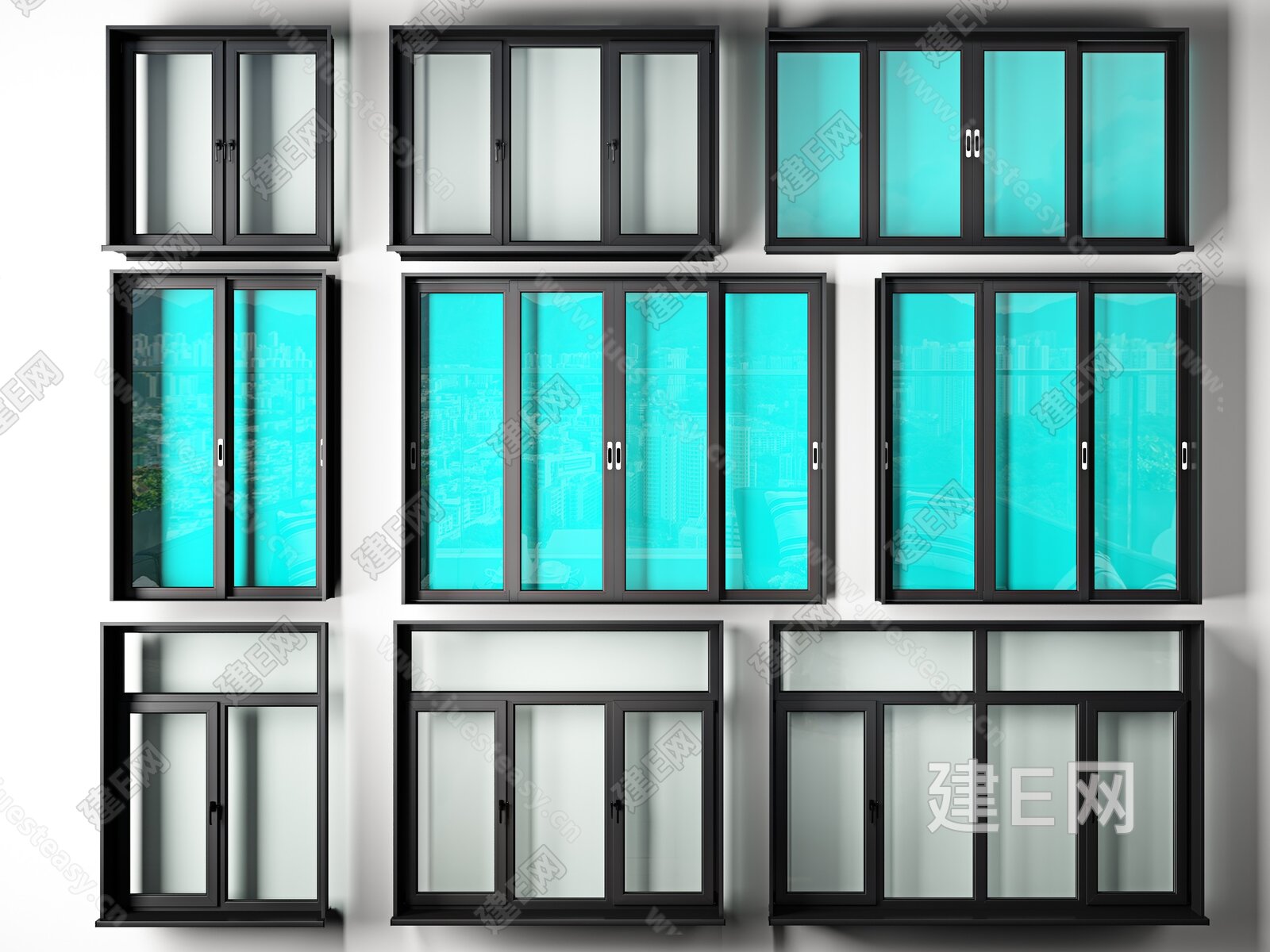 现代铝合金窗户- 建e网3d模型下载网