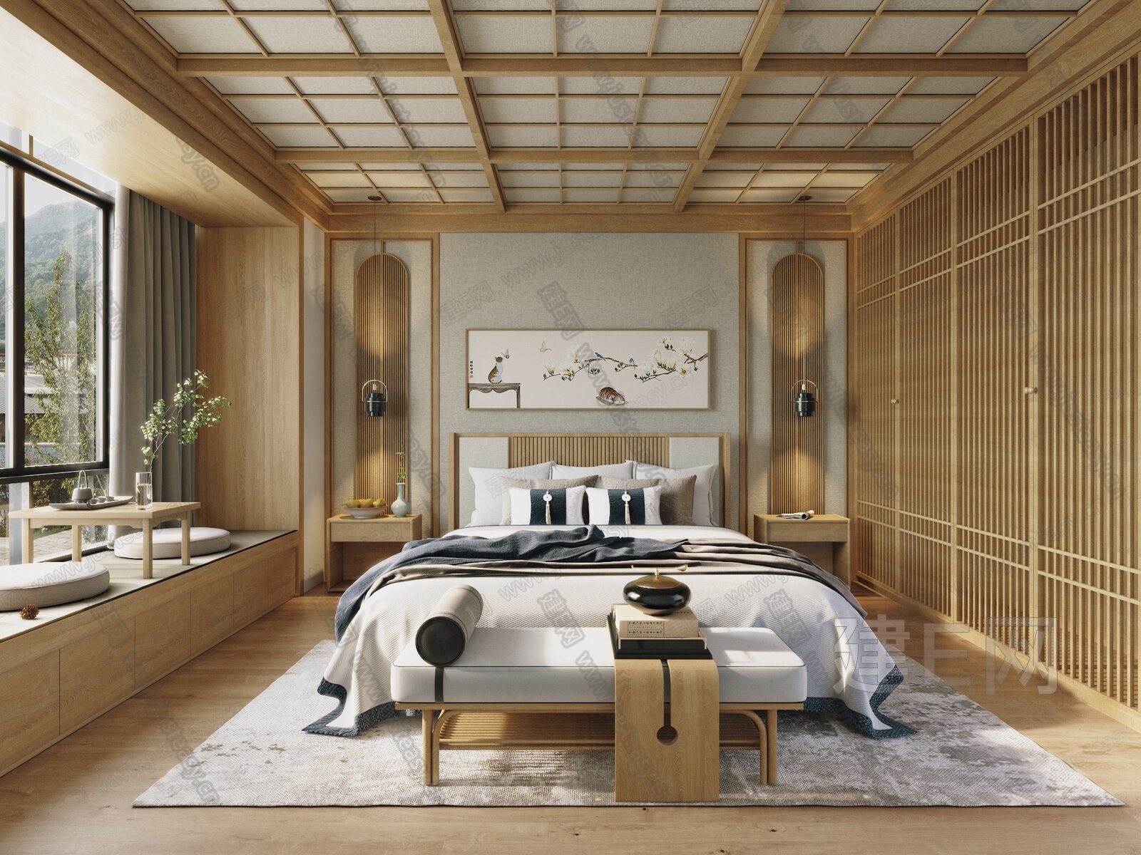 日式简约木质卧室装饰效果图_土巴兔装修效果图