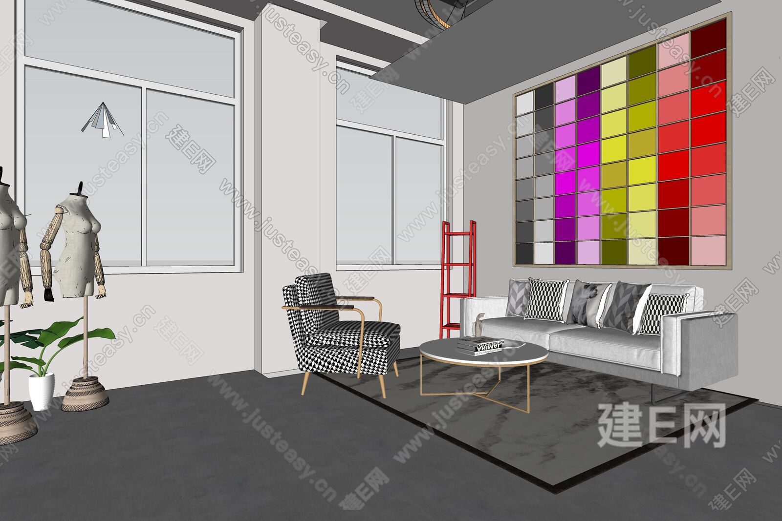 现代简约布艺展厅模型SU模型下载[ID:112345722]_建E室内设计网