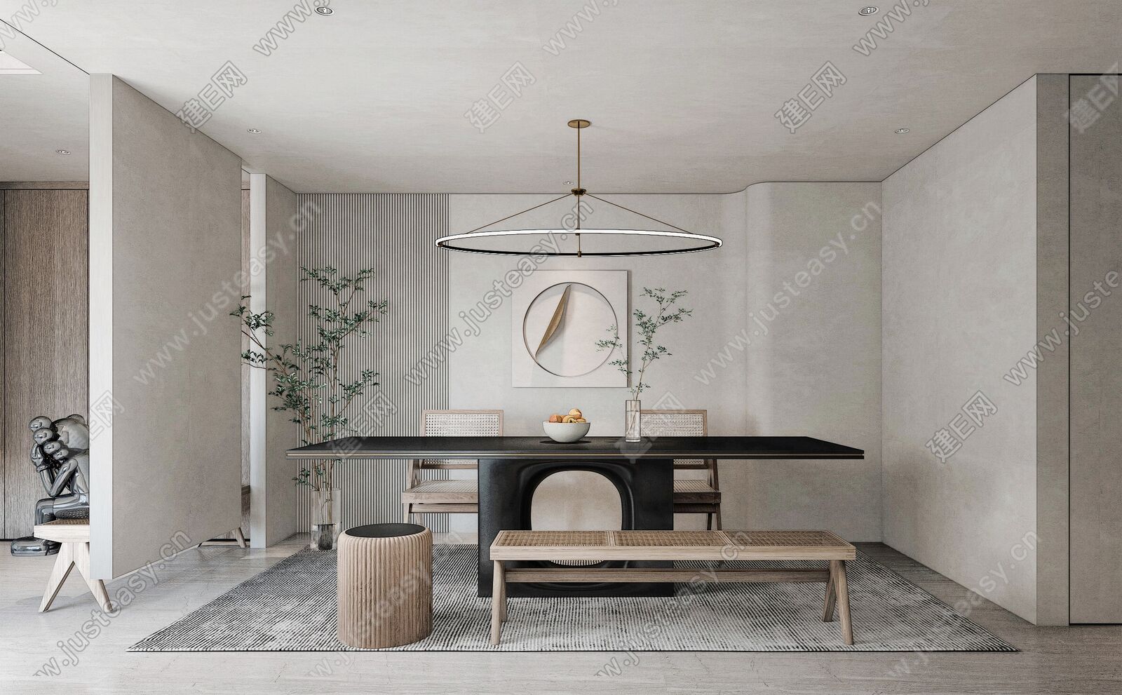现代侘寂风餐厅模型SU模型下载[ID:113066673]_建e网su模型