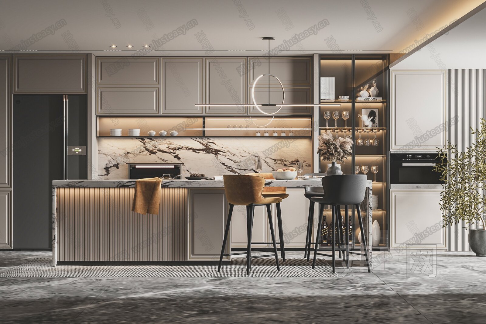 现代厨房橱柜3d模型下载