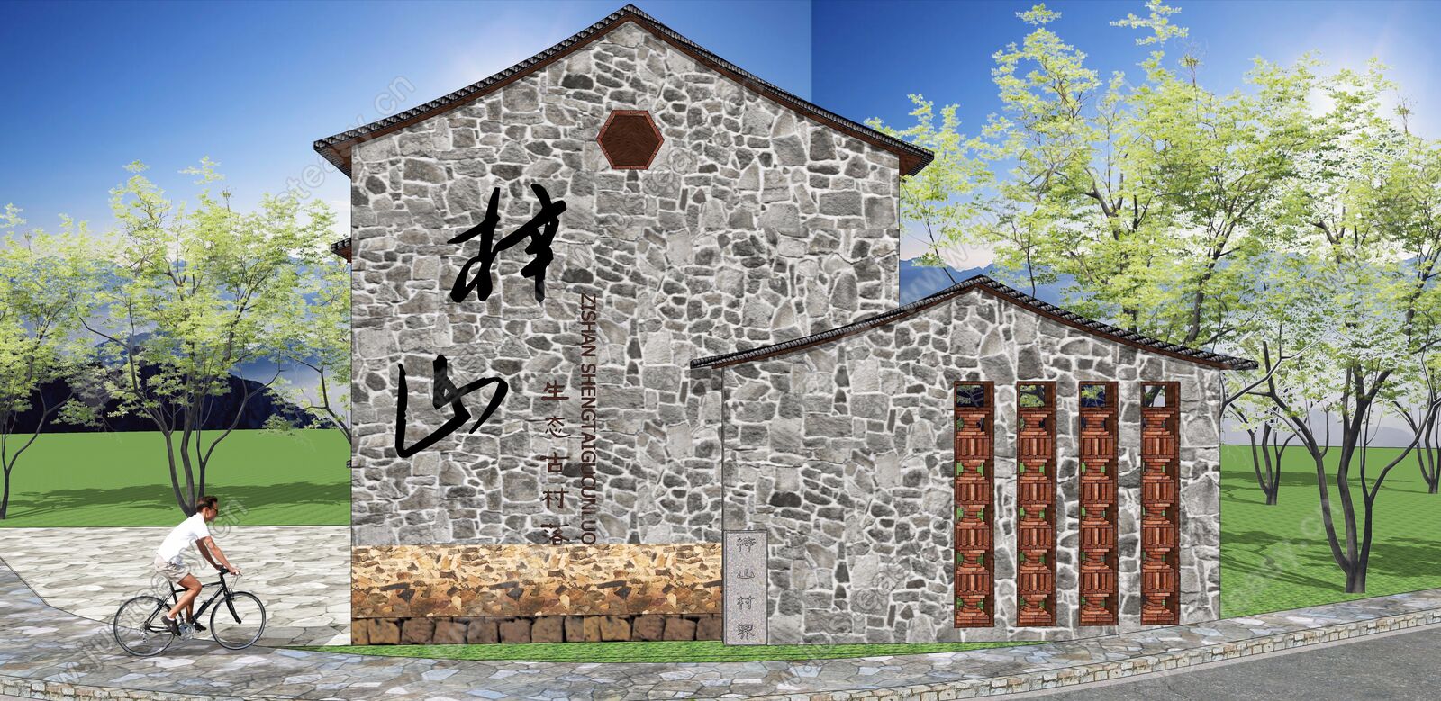 新中式文化石墙贴图3d贴图下载[ID:109989531]_建E室内设计网