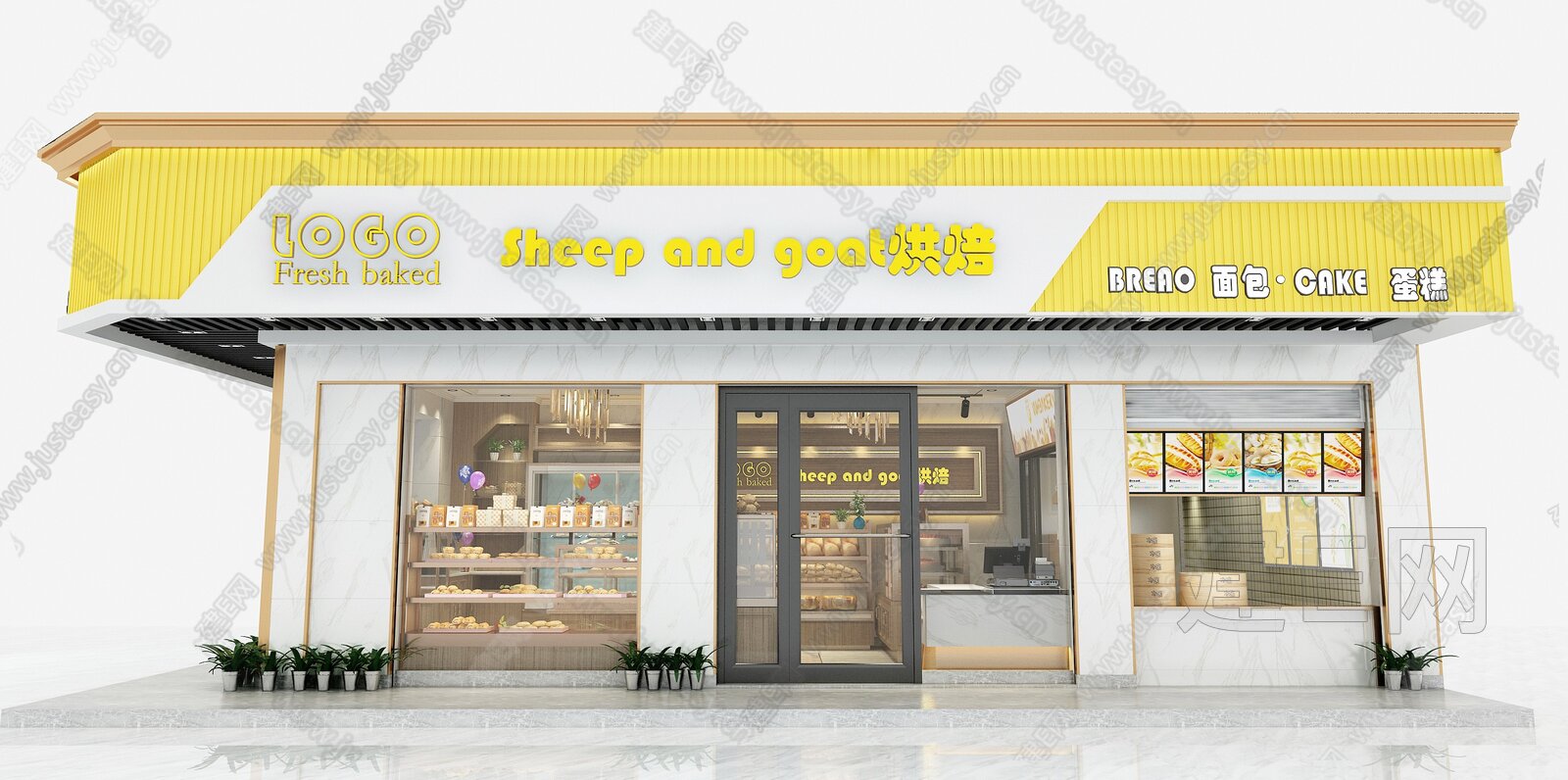 现代面包甜品店门头橱窗3d模型下载-【集简空间】「每日更新」