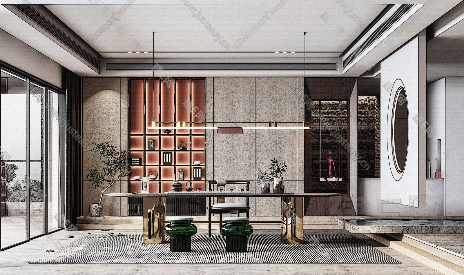 现代轻奢茶室模型SU模型下载[ID:105202964]_建e网su模型