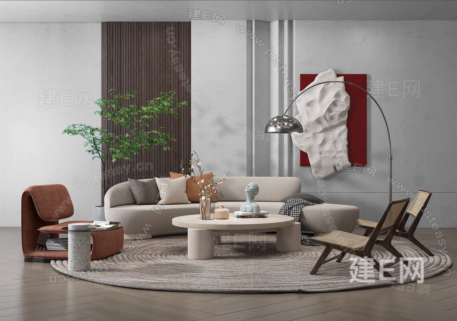 现代沙发茶几组合 模型SU模型下载[ID:105268647]_建E室内设计网