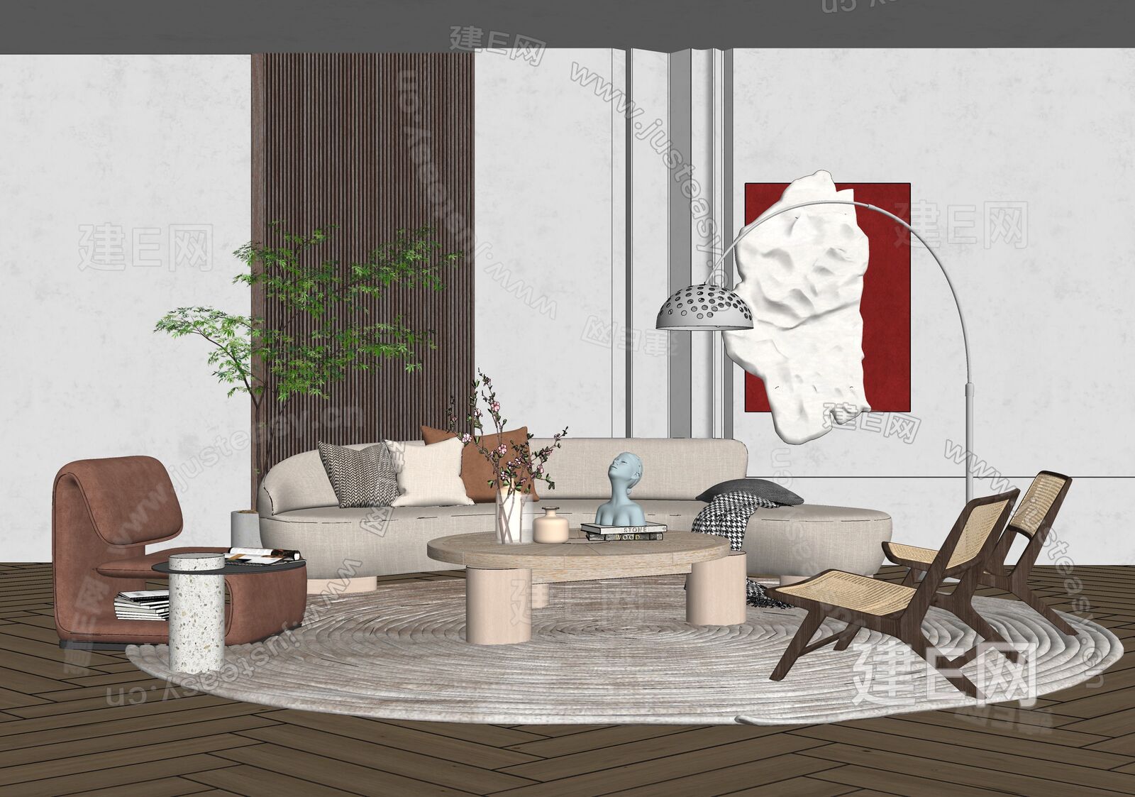 现代沙发茶几组合 模型SU模型下载[ID:105268647]_建E室内设计网