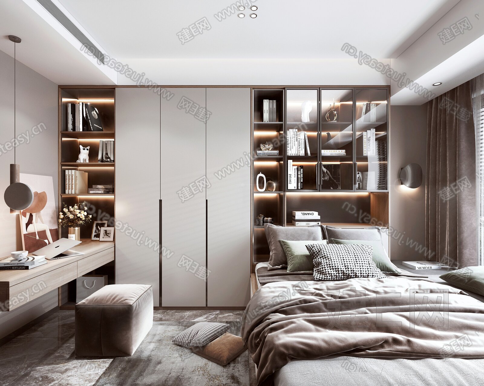 现代榻榻米卧室模型SU模型下载[ID:105663345]_建e网su模型