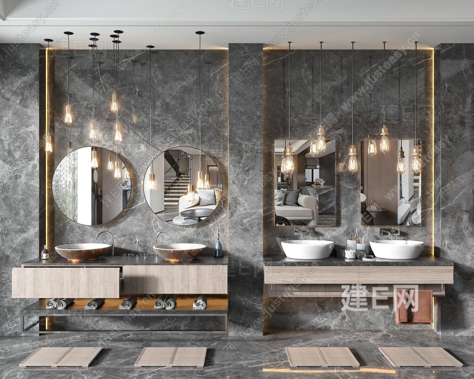 岩板现代简约大方浴室柜组合洗手洗脸盆洗漱台卫生间浴柜岩板台面-阿里巴巴