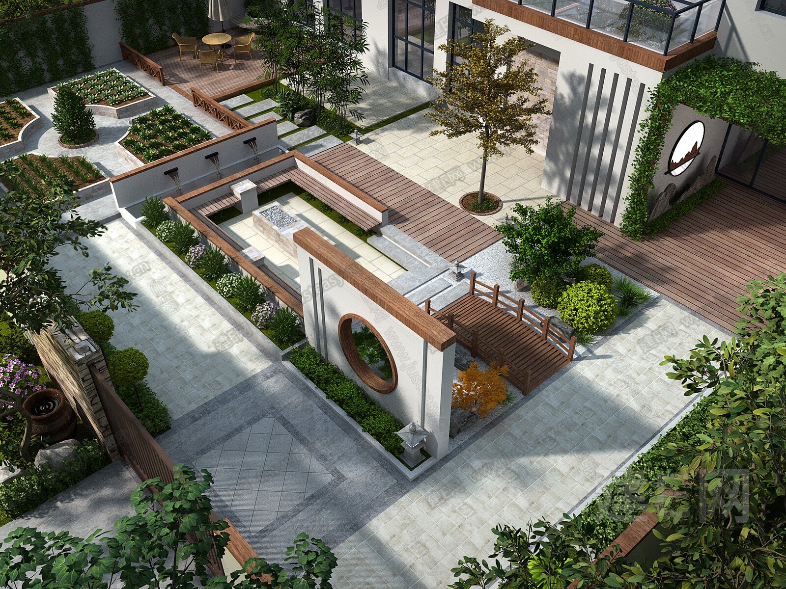 新中式建筑庭院景观-3D模型-模匠网,3D模型下载,免费模型下载,国外模型下载
