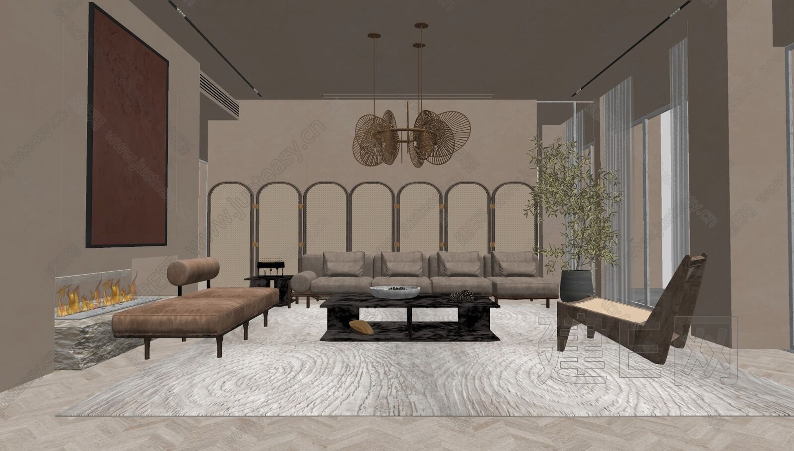 现代客厅 模型SU模型下载[ID:105661914]_建e网su模型