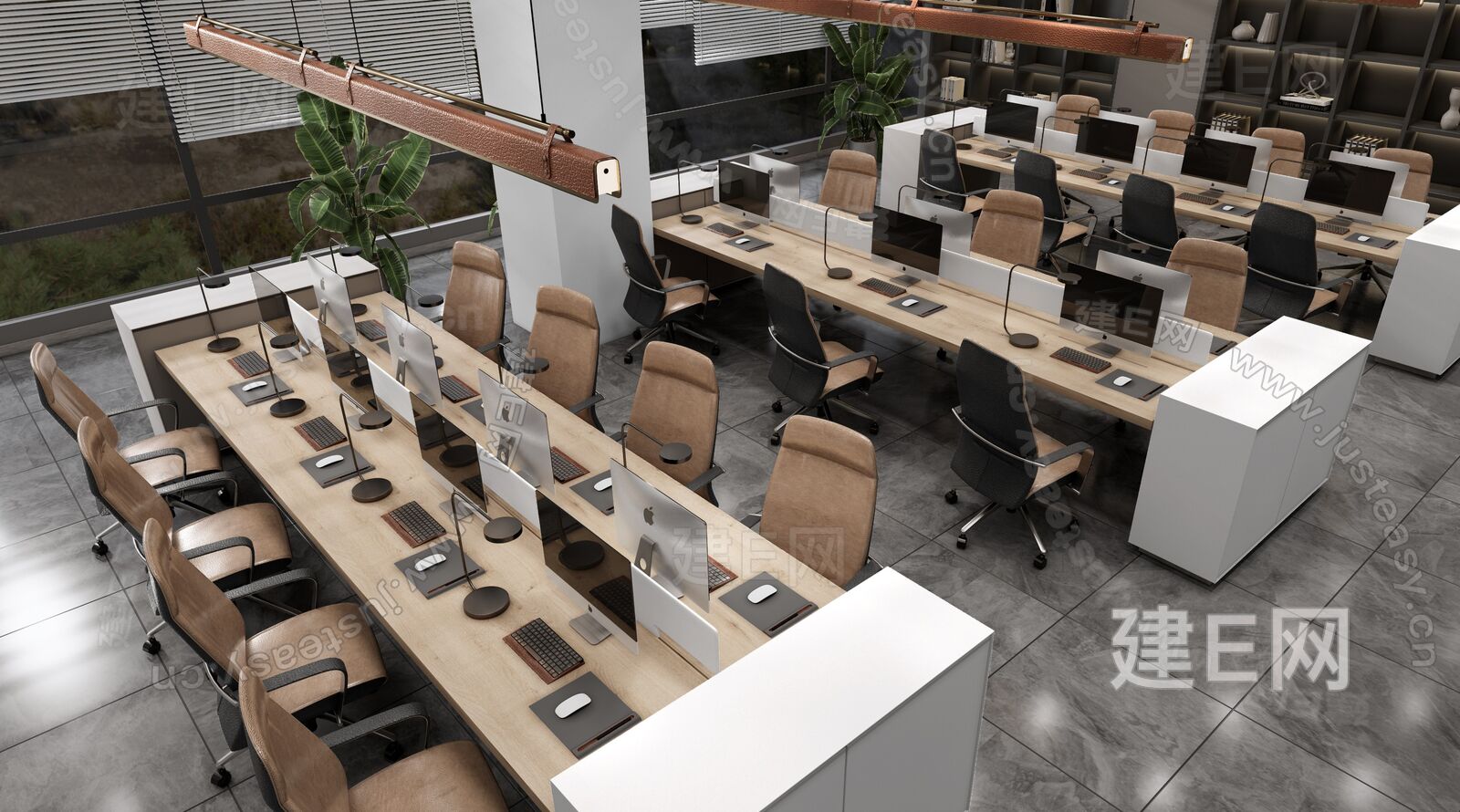 现代开敞办公区-sketchup模型_sketchup模型库_建E室内设计网!