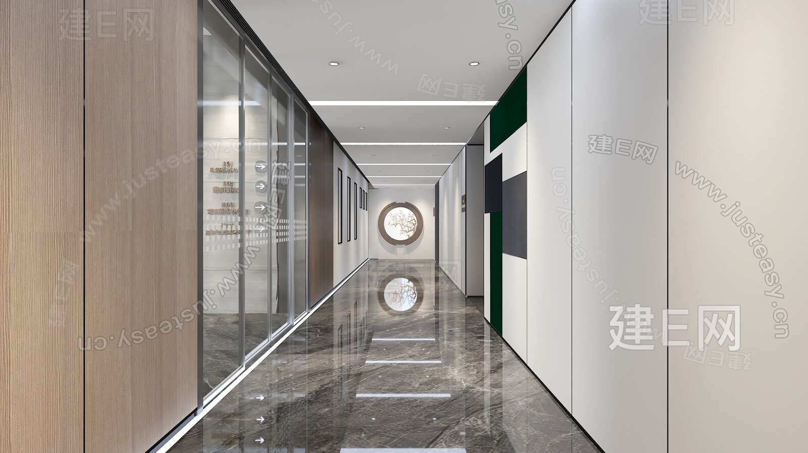 现代办公室过道3d模型下载[ID:111888555]_建e网3d模型