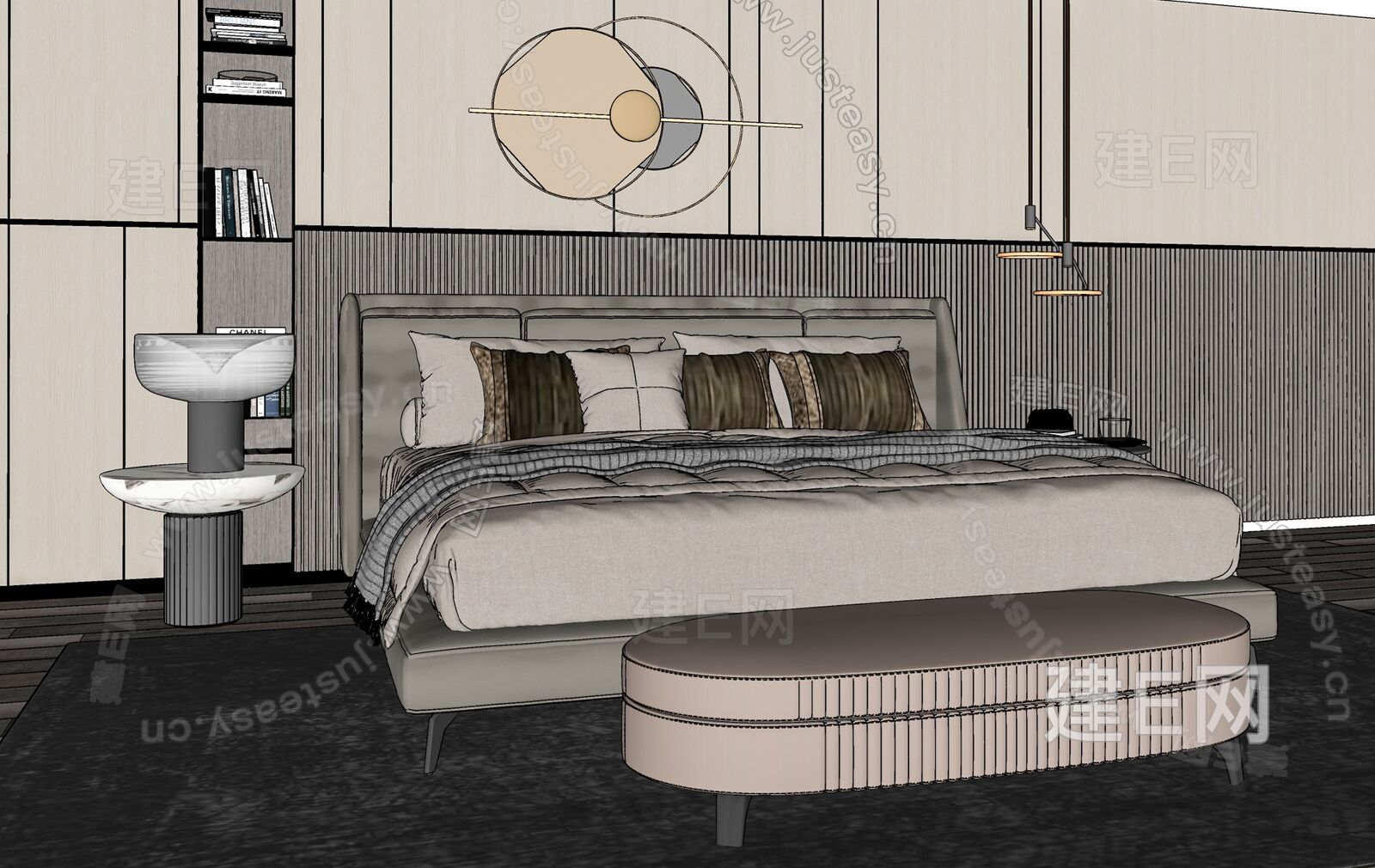 现代双人床模型SU模型下载[ID:105924082]_建E室内设计网