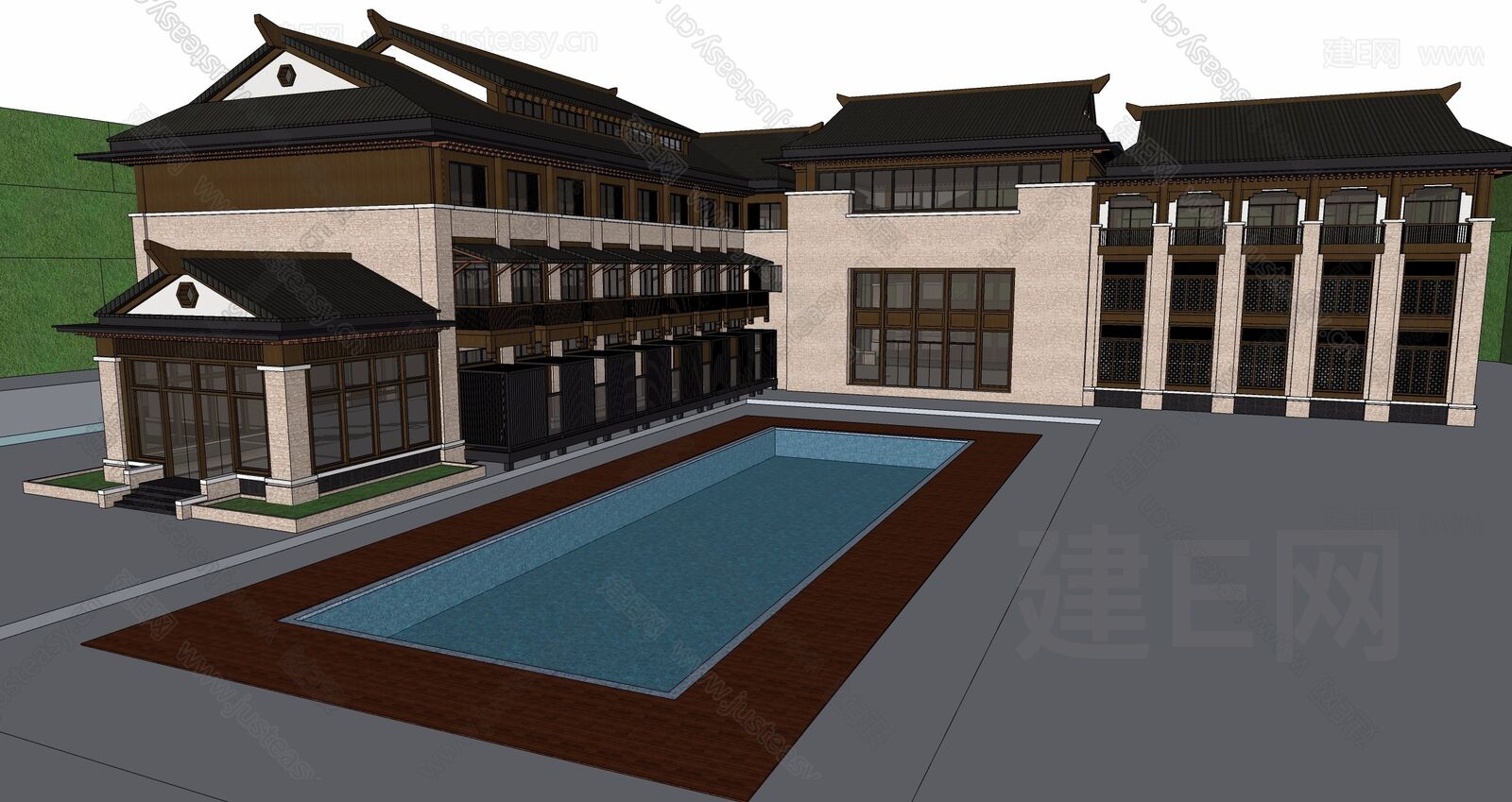 新中式别墅模型SU模型下载[ID:106841348]_建e网su模型