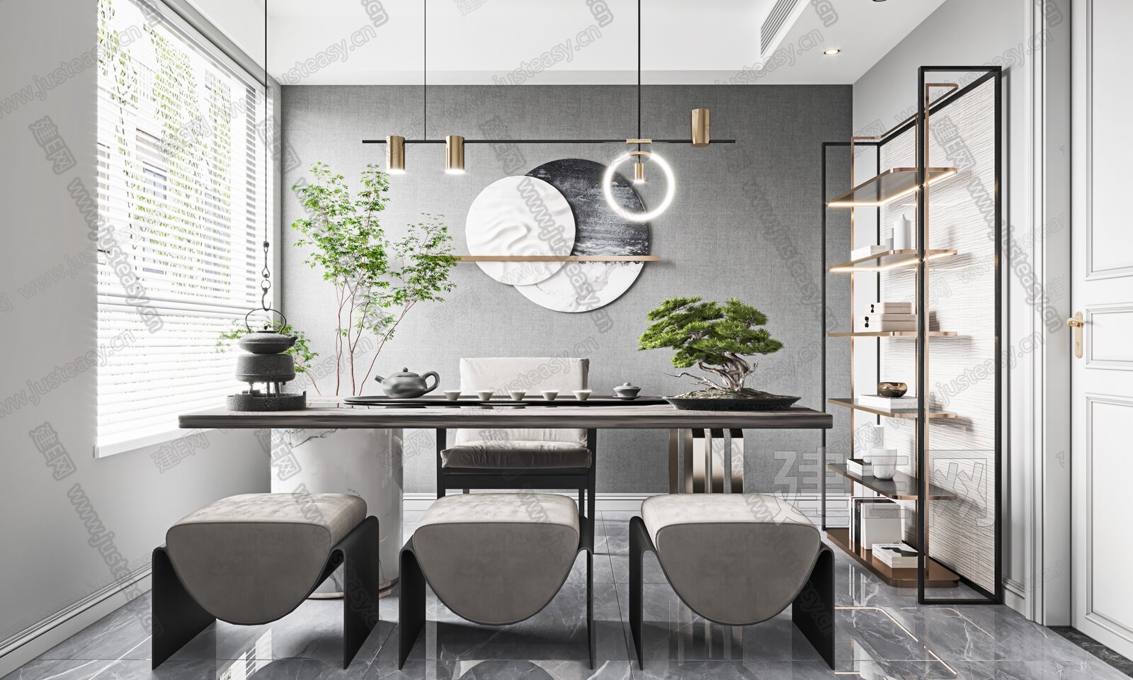 现代轻奢茶室3d模型下载[ID:105597944]_建e网3d模型