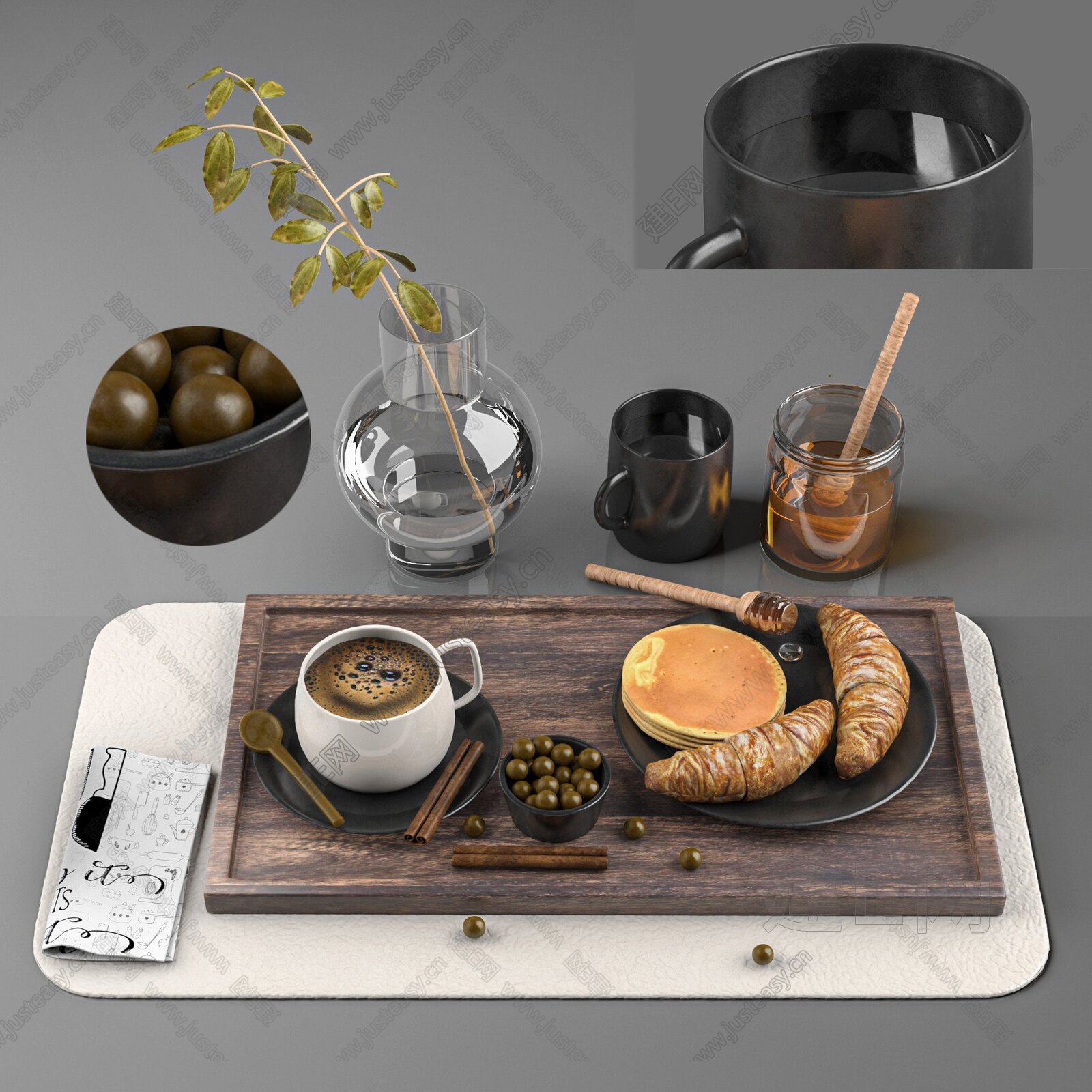 现代餐具摆件3d模型下载[ID:113330562]_建E室内设计网