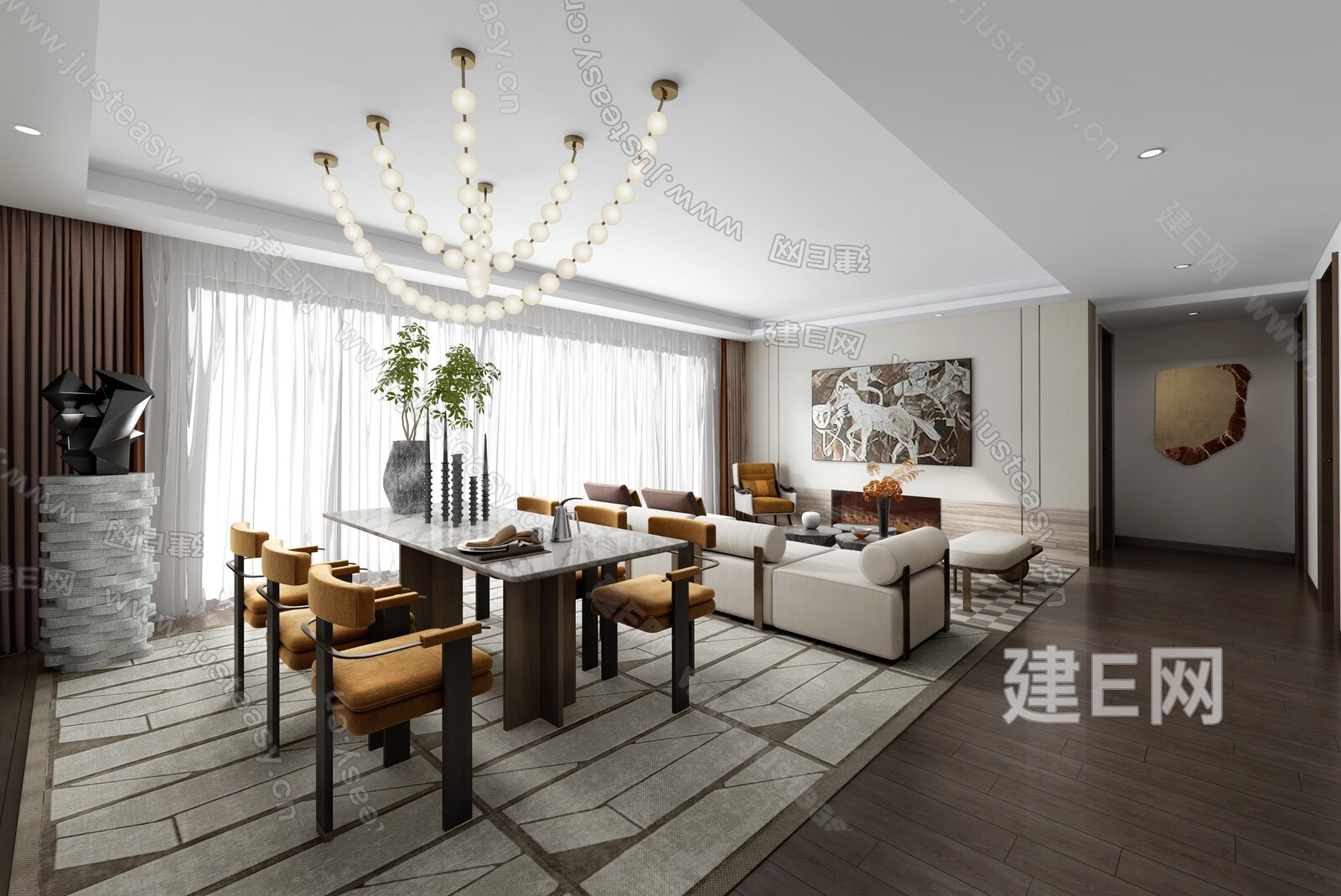 璞辉设计 新中式客餐厅 3d模型