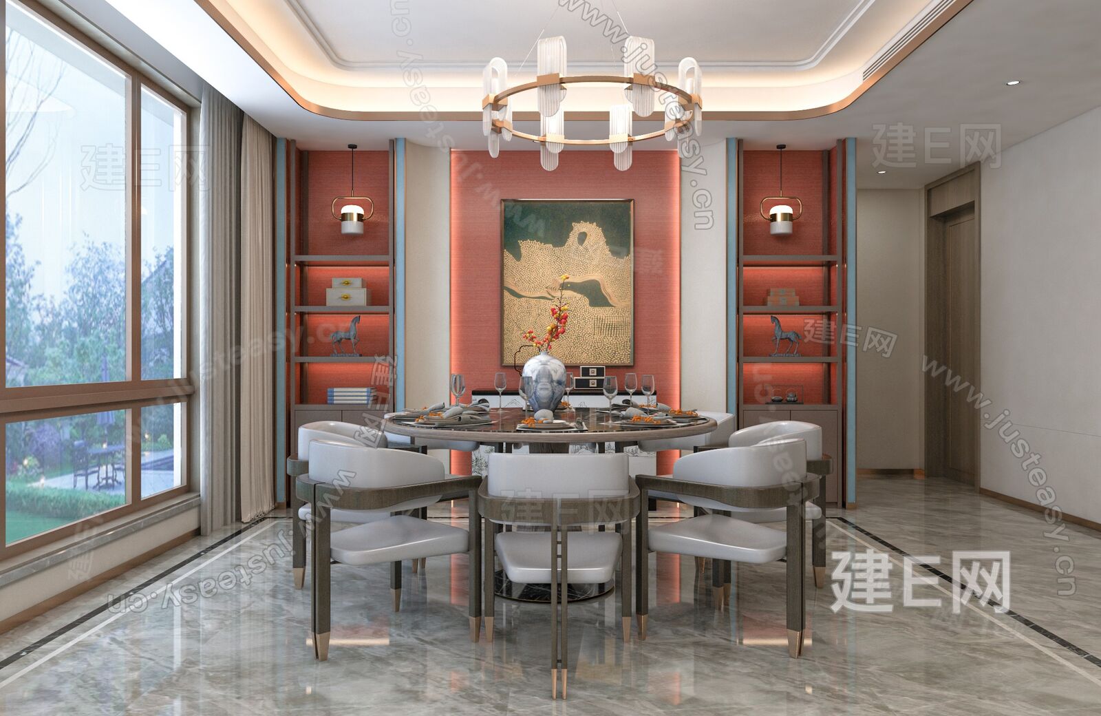 新中式餐厅模型SU模型下载[ID:107496851]_建e网su模型