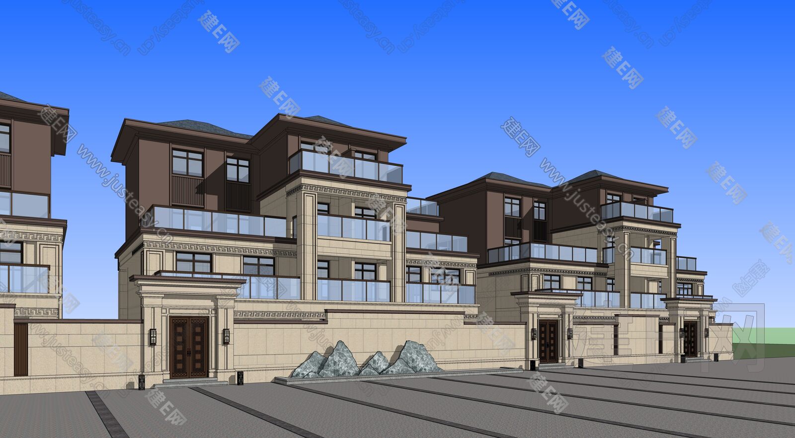 新中式别墅模型SU模型下载[ID:108414247]_建E室内设计网