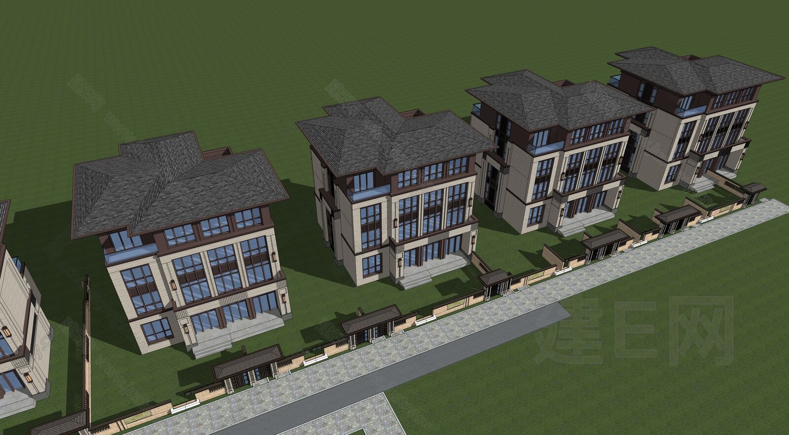 新中式别墅模型SU模型下载[ID:108414215]_建e网su模型
