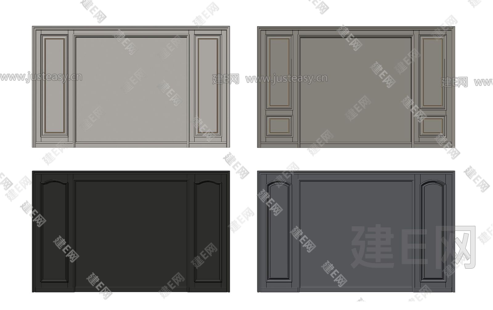 美式背景墙-sketchup模型_sketchup模型库_建E室内设计网!