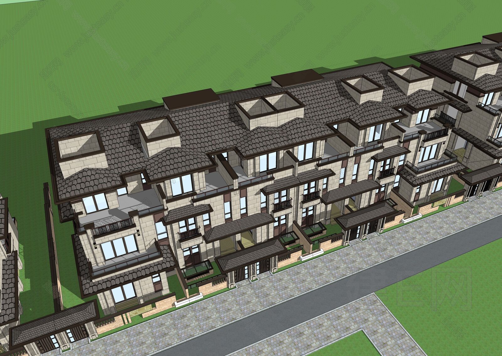 新中式别墅模型SU模型下载[ID:108545285]_建e网su模型