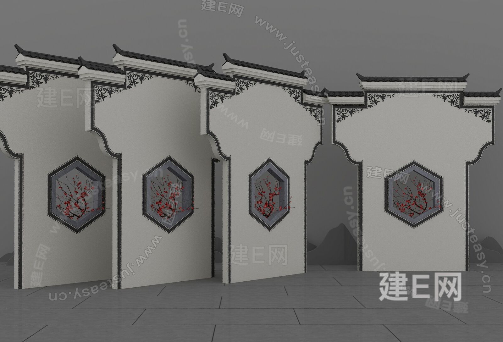 新中式景墙 模型SU模型下载[ID:101008656]_建E室内设计网