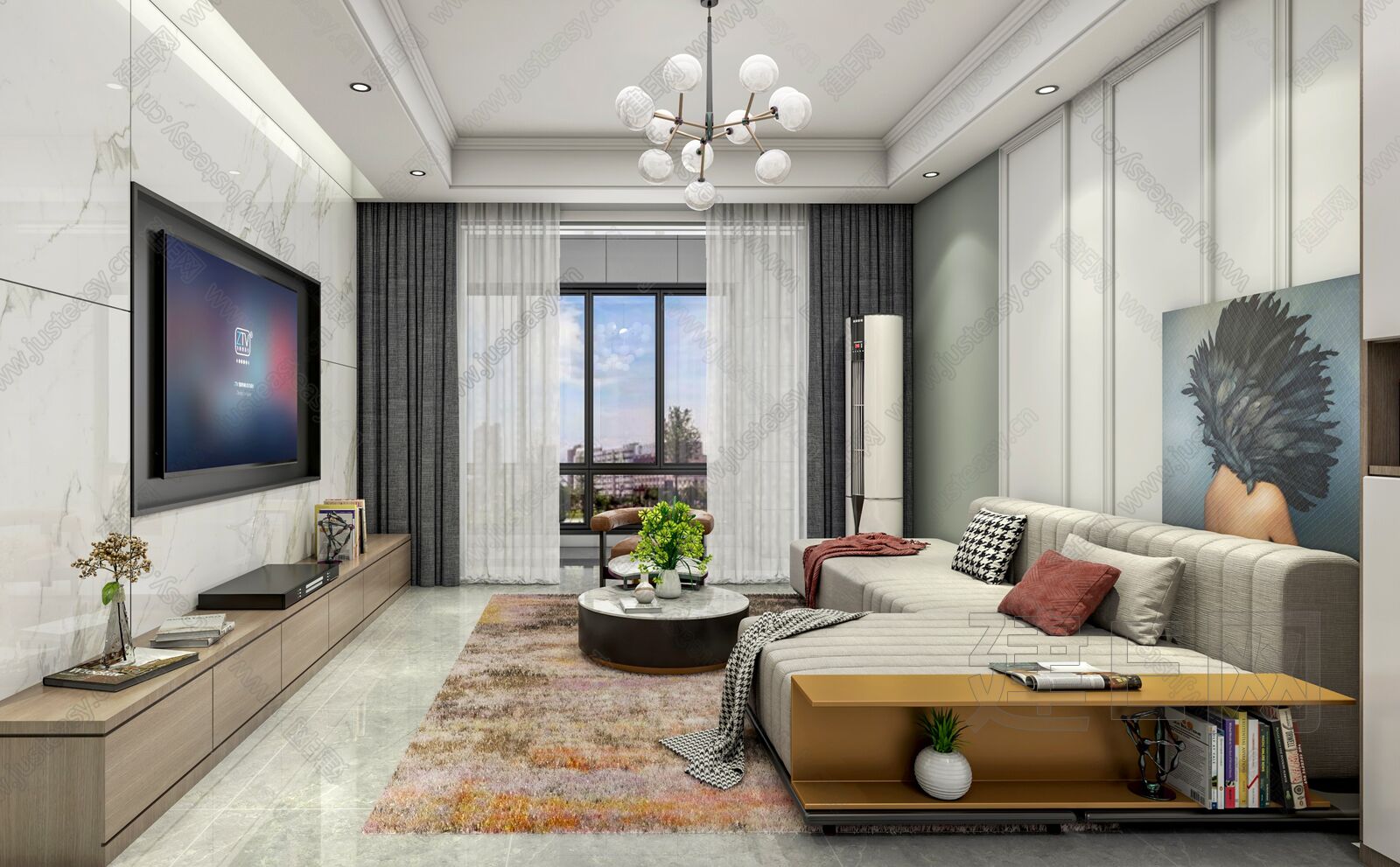 现代客厅模型SU模型下载[ID:100746548]_建e网su模型
