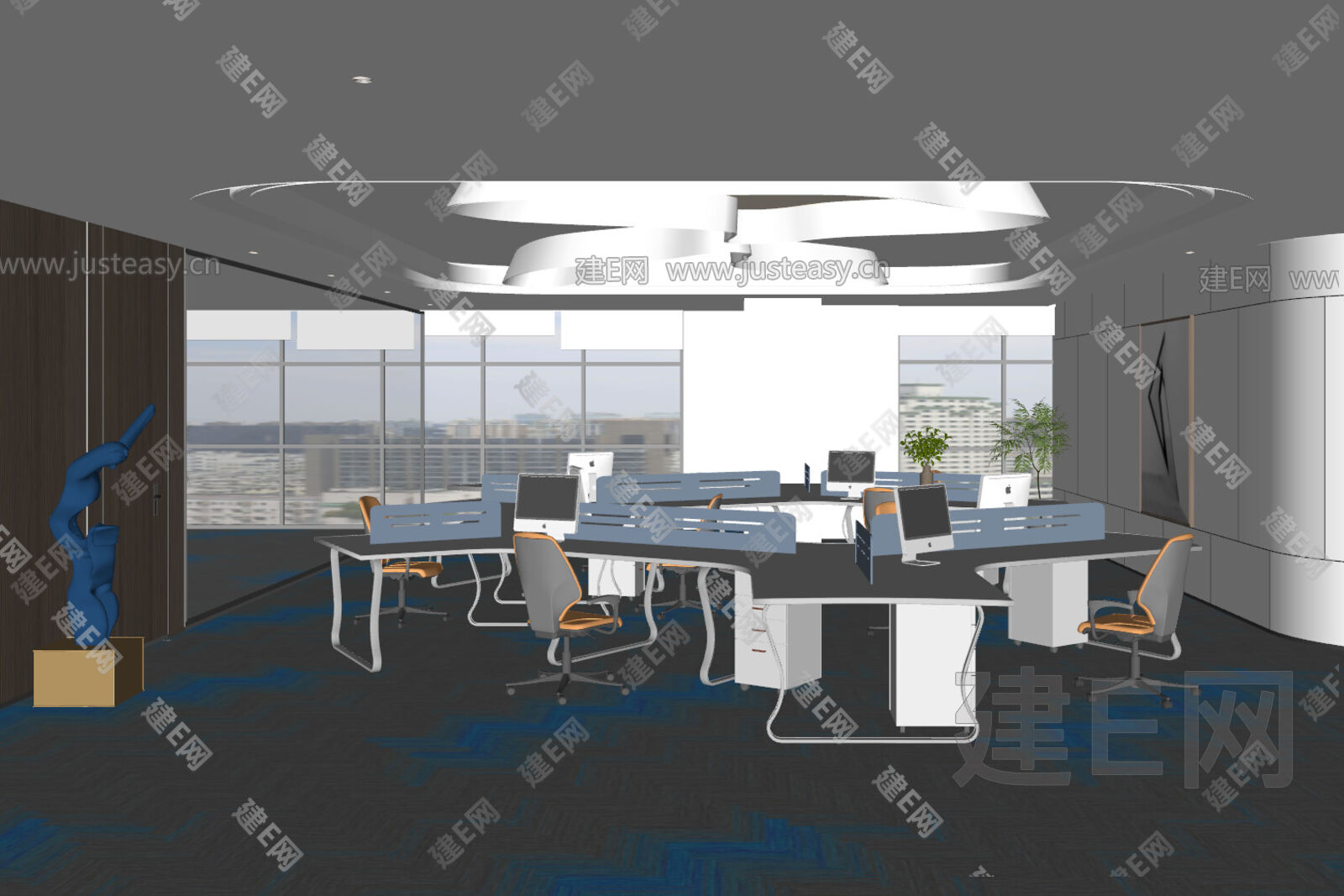 现代办公室模型SU模型下载[ID:101926381]_建e网su模型