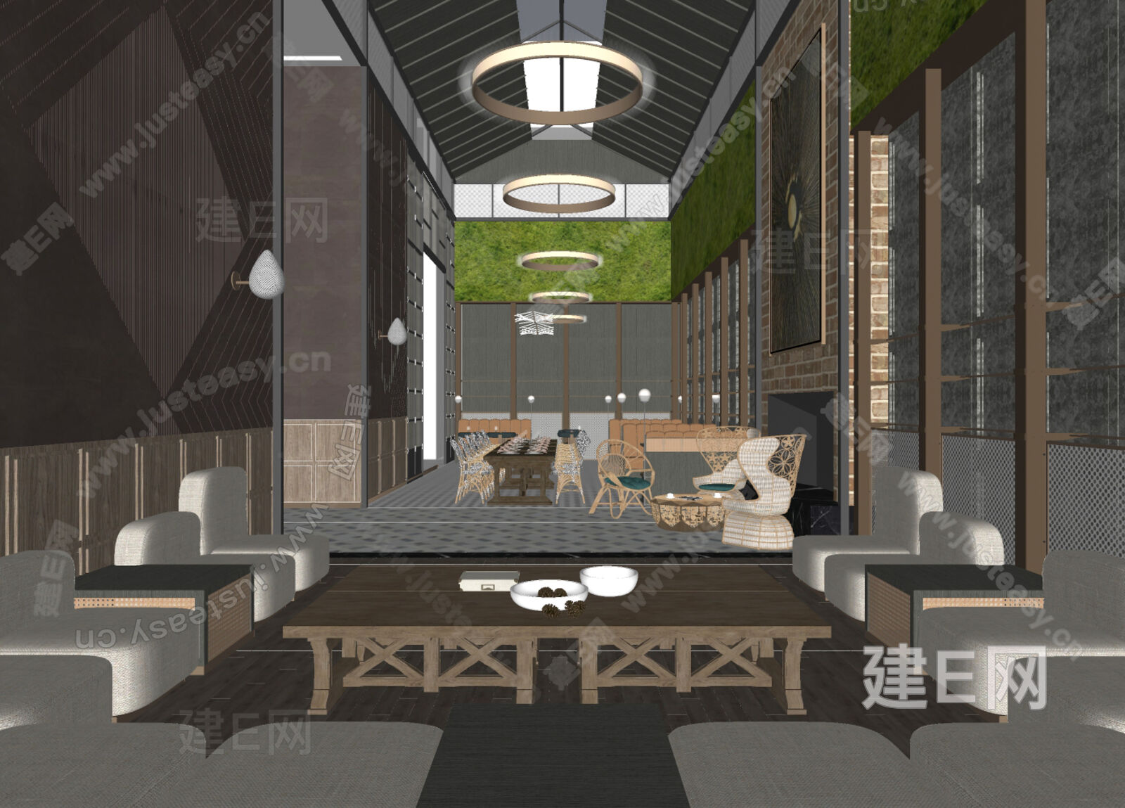 新中式酒店大堂 模型SU模型下载[ID:103106044]_建e网su模型