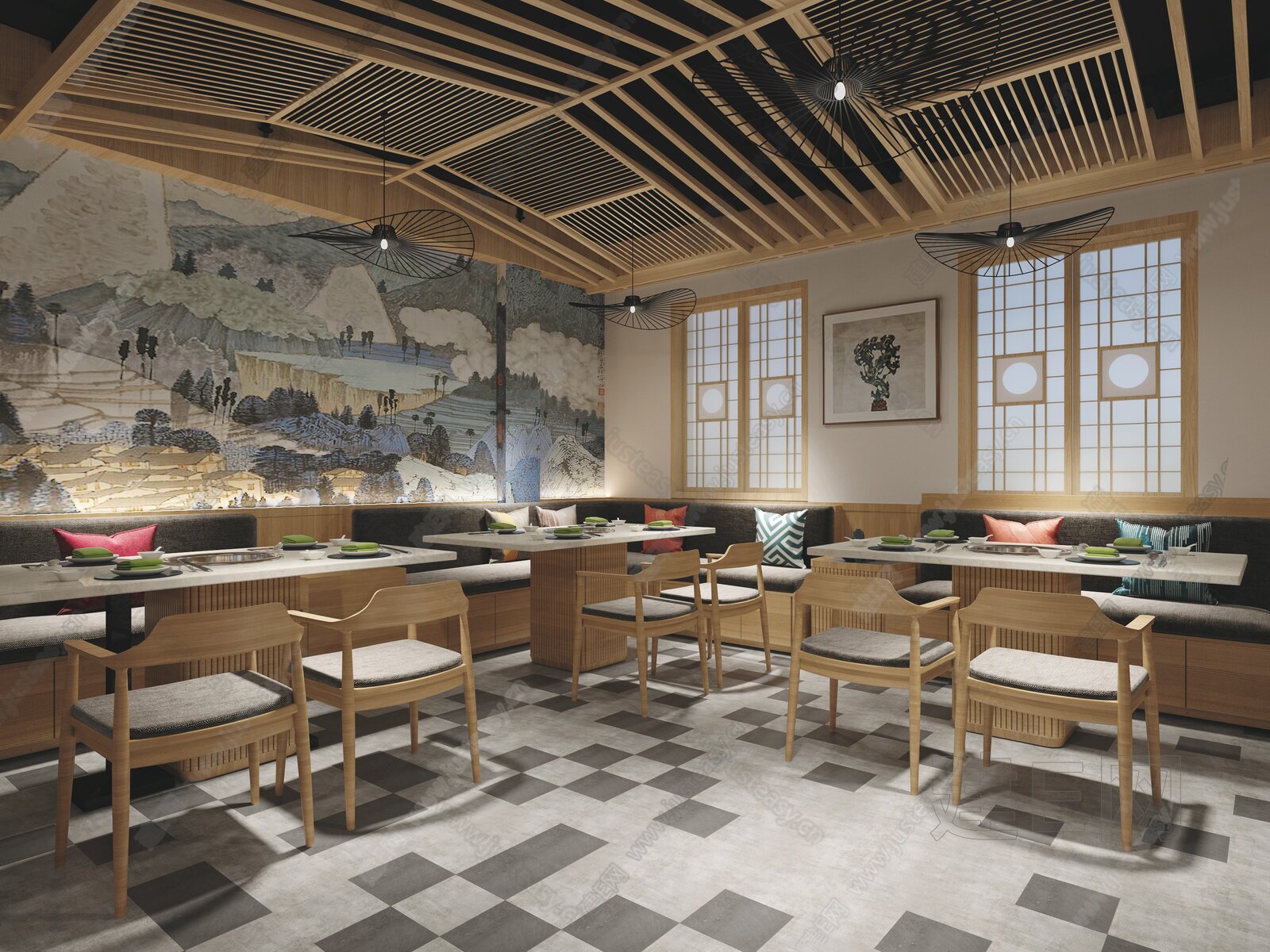日式餐厅3d模型下载104221545_3d日式餐厅模型下载_3d日式餐厅max模型免费下载_建E室内设计网