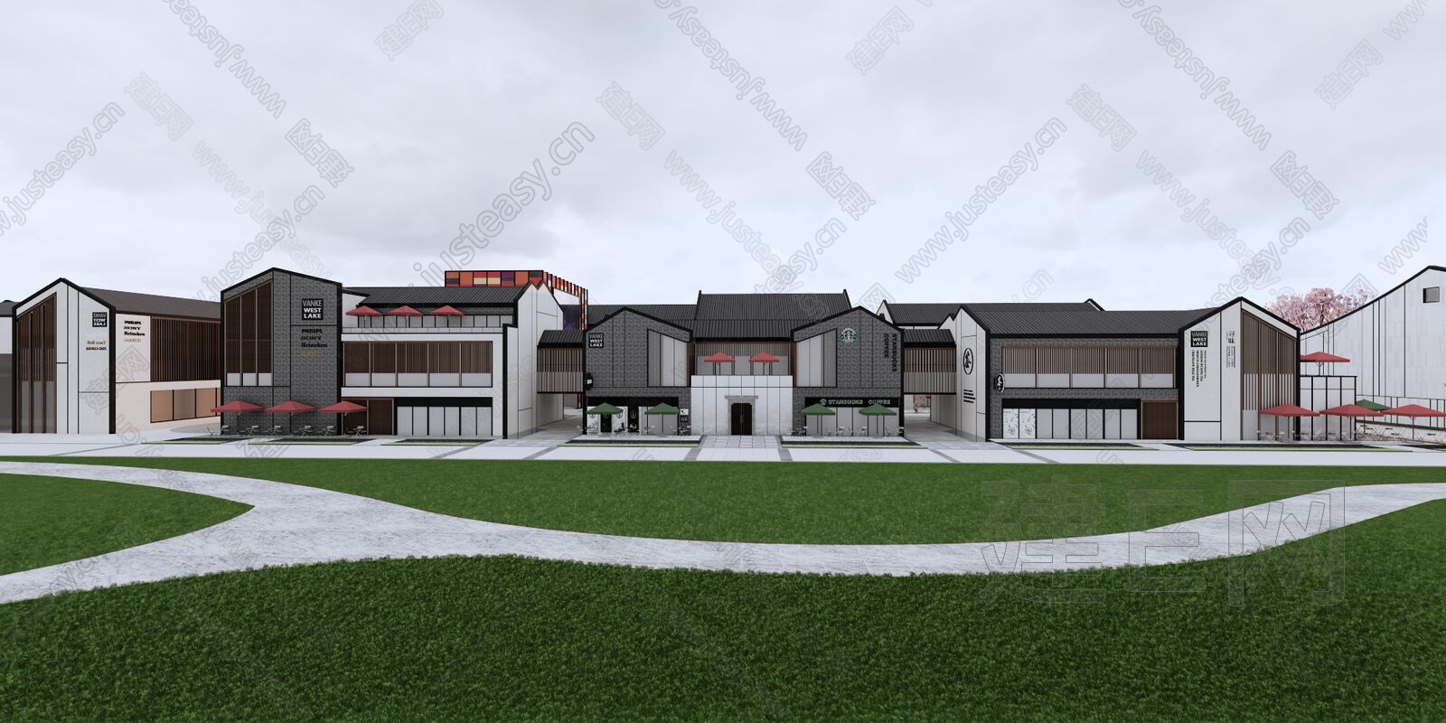 新中式商业街模型SU模型下载[ID:103236998]_建e网su模型