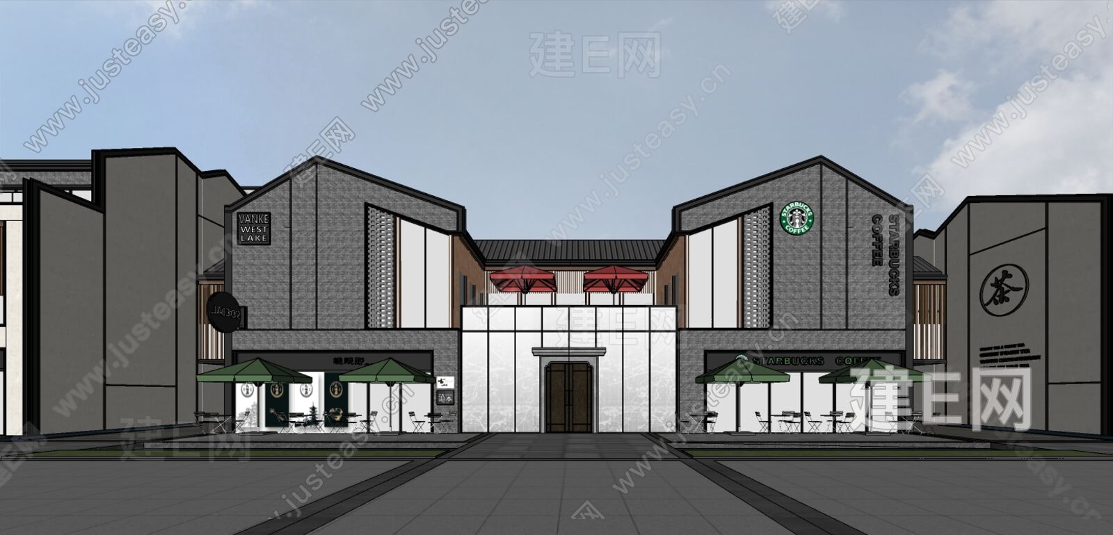 新中式商业街模型SU模型下载[ID:103236998]_建e网su模型