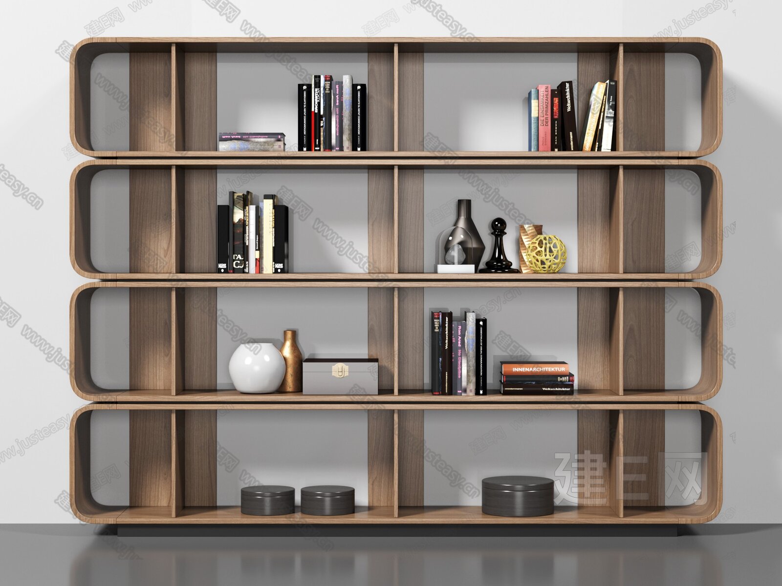 新中式古典实木简易书柜,书架3d模型下载-【集简空间】「每日更新」