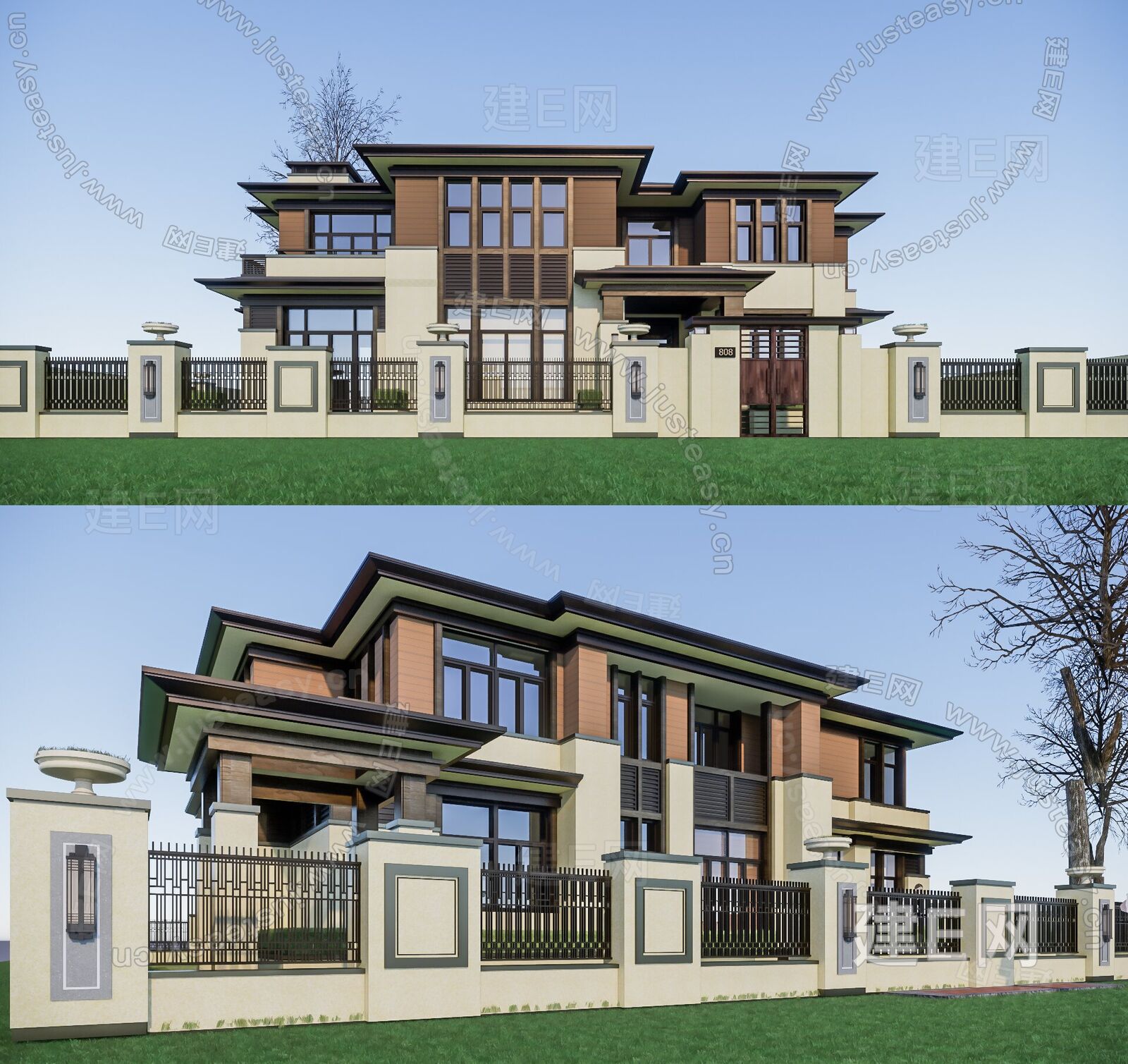 新中式别墅模型SU模型下载[ID:103302628]_建e网su模型