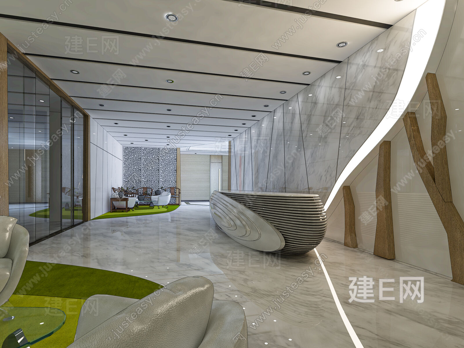 新中式办公大厅- 建E网3D模型下载网