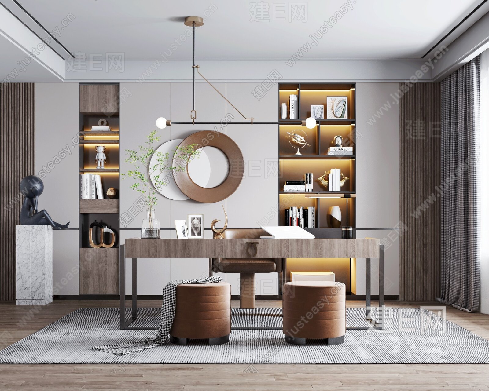 现代书房3d模型下载[ID:114510661]_建e网3d模型
